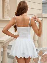 Backless Smocking Tie Shoulder Embroidery Cami Dress